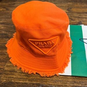 Prada Bright Orange Fringe Hat